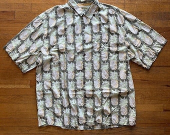 Tommy Bahama Silk Pineapple Print Button Up Camp Shirt Tropical XLT