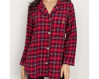 Lauren Ralph Lauren Red Plaid Flannel Sleep Shirt Women XL Cotton Nightgown
