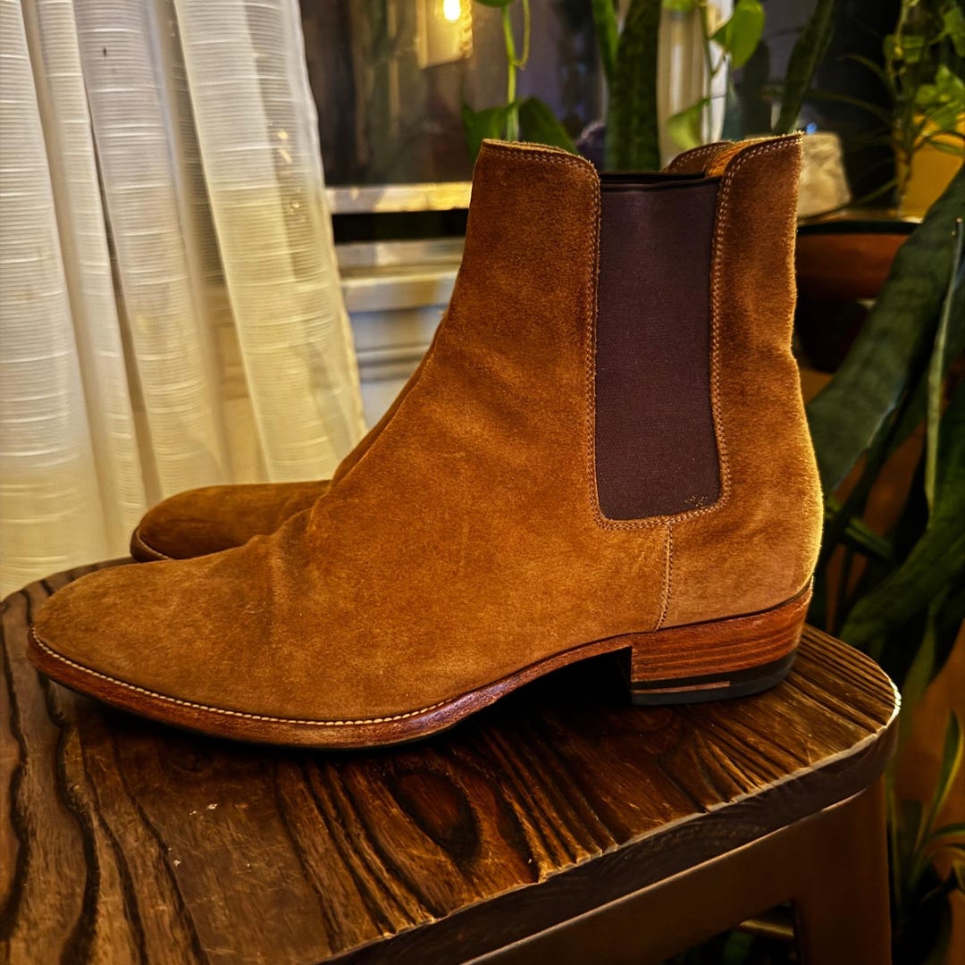 Saint Laurent Paris Wyatt Suede Chelsea Boots Brown Mens Size 42