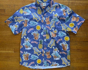 Hardaddy Aloha Shirt Beach Chair Ananas Print Button Up Shirt M