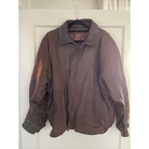 Oversized Vintage Genuine Leather Brown Zip Up Textured Jacket Size S