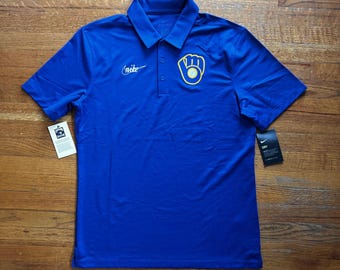 Nike Milwaukee Brewers Cooperstown Collection Dri-FIT Polo Blue Mens Medium