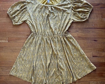Anthropologie Yellow Puff Sleeve Mini Dress Aztec Print Boho Cottagecore Large