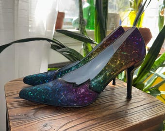 Charles Jourdan Paris Rainbow Holographic Pointed Toe Pumps Stiletto Heels 10