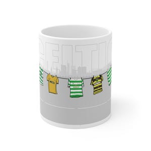 11oz White Mug - Celtic Retro Football Kits Coffee Cup, Soccer Fan Gift, Vintage Sports Tea Mug, Gaelic Football Fan Present, Soccer Lover