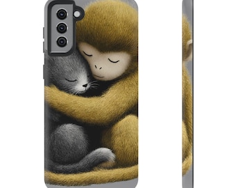 Hugging Monkey Cat Phone Case | Impact-Resistant, Wireless Charging