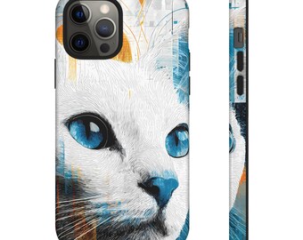 Artistic White Cat Phone Case | 3D Wrap, Impact Resistant