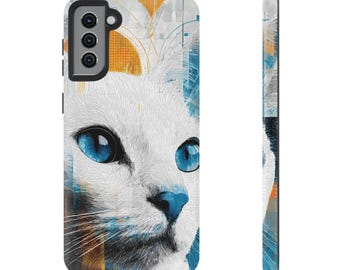 White Cat Art Phone Case | Impact-Resistant Samsung Cover