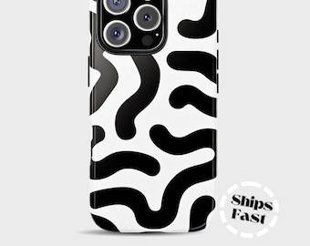 Funda ondulada blanca y negra para iPhone / Funda moderna abstracta para teléfono