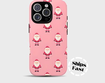 Cute Santa iPhone Case, Pink Christmas Phone cover, Fits iPhone 17 Air, 16, Pro Max, 15, 14, Plus 13, Mini 12, 11, MagSafe Options