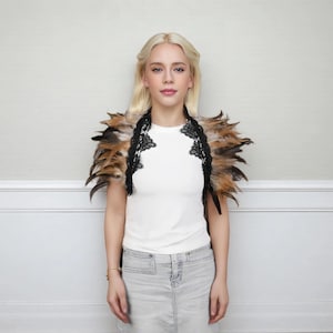 Feather Cape Cloak with Black Lace, Bird Wings Costume, Feather Costume for Women, Halloween Costume Shawl Shrug