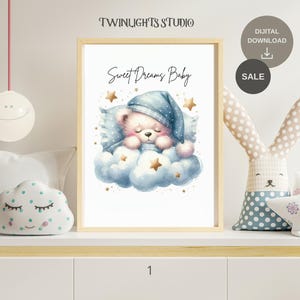 Sweet Dreams Baby Animals Nursery Art Print: Kids Room Decor