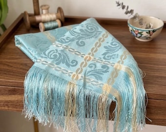 Sky Blue Amazigh Kdib Scarf Berber Foulard Handmade Moroccan Headscarf Traditional Tasbenet Style Wrap Tuareg Inspired Wedding Shawl Gift