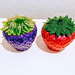 Sparkly Resin Strawberry Jar: Handmade Whimsical Cottagecore Decor