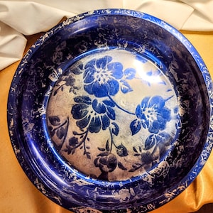 Handcrafted Blue and Silver Epoxy Resin Bowl 9&quot;