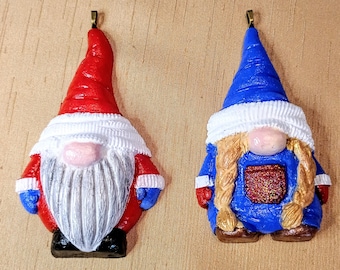 Gnome Christmas Ornament Duo – Resin, Hand-Painted (Set of 2)