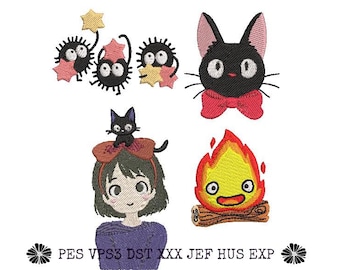 Studio Ghibli Calcifer Kiki Characters Embroidery files