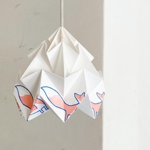 Origami Fox Lamp | Handmade Paper Pendant Light for Kids Room origami lamp shade Moth hand printed limited edition
