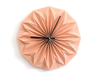 Origami papieren wandklok, abrikoos oranje, eerste jubileumcadeau