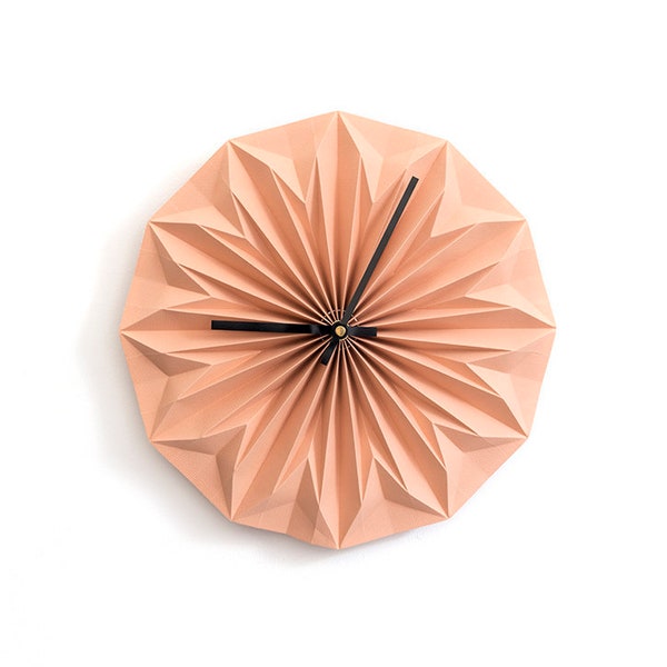 Origami paper wall clock, abricot orange, first anniversary gift