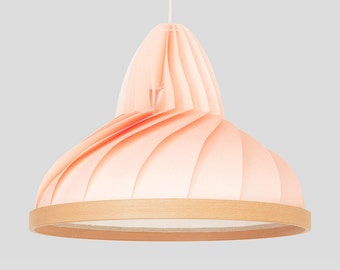 NIEUW: papier en hout lamp Wave pastelroze