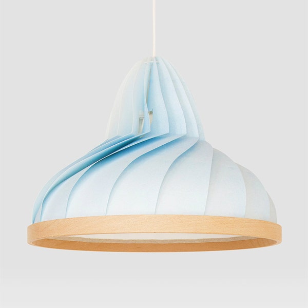 NEU: Papier und Holz Lampe Wave pastellblau