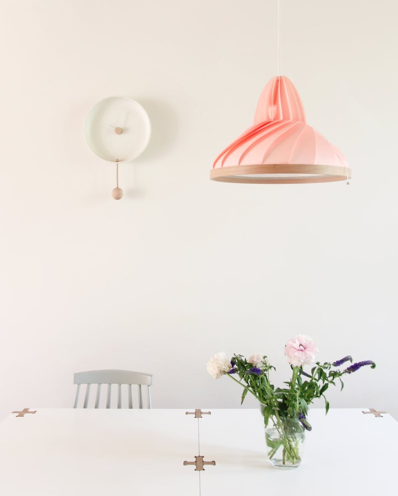 NEW: paper and wood lamp Wave pastel pink image 2