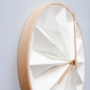 Origami wall clock white, first anniversary gift, unique paper clock with wooden frame image 8