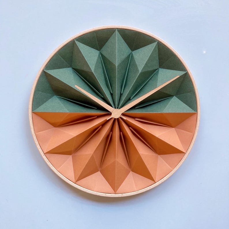 Origami Paper Wall Clock, Beech Wood Frame, First Anniversary Gift - Etsy
