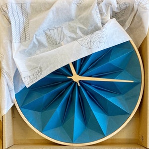 Paper anniversary origami clock with wooden frame, first anniversary gift, modern unique gift for paper anniversary, frozen blue image 8