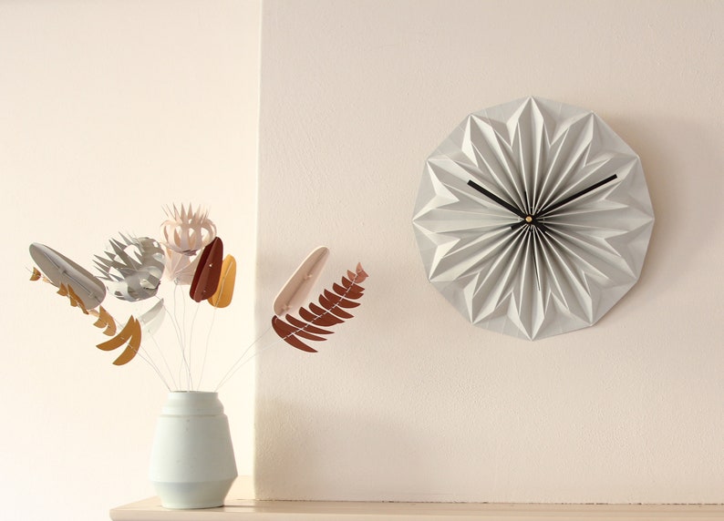 Paper origami clock, soft grey image 2