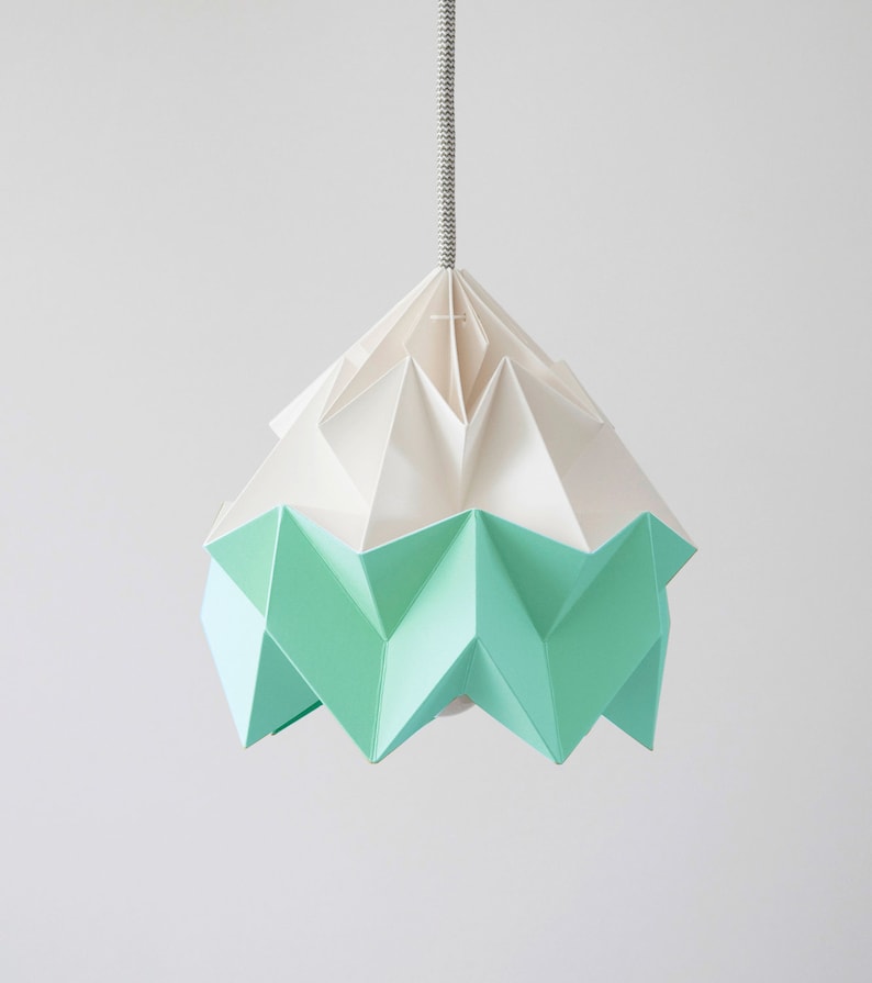 Moth origami lampshade Mint green and white image 0