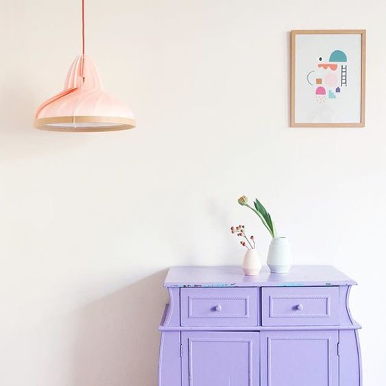 NEW: paper and wood lamp Wave pastel pink image 4