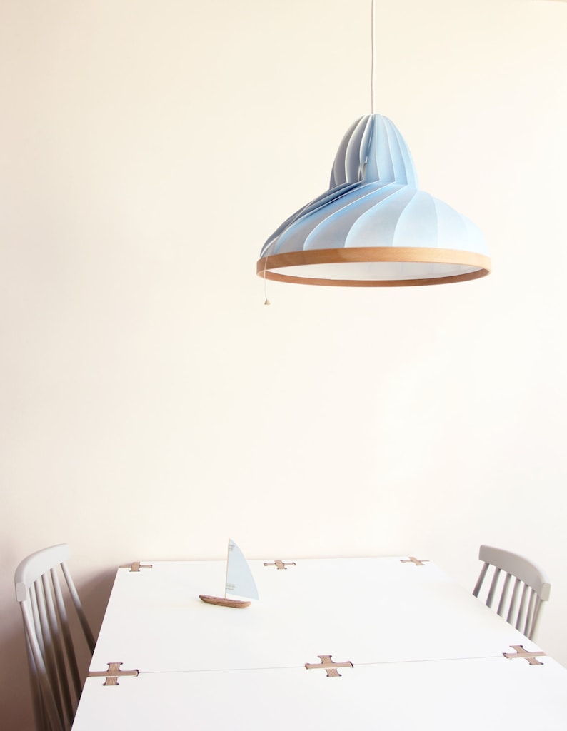 NEW: paper and wood lamp Wave pastel pink image 5