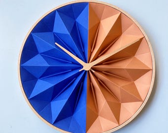 Wooden paper origami wall cobalt blue and brown, by Studio Snowpuppe