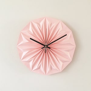 Origami wall clock, pastel pink image 1