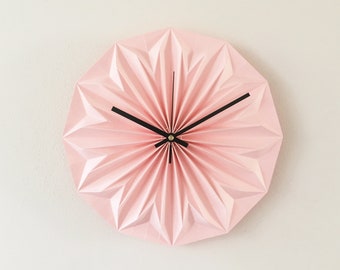 origami wall clock, pastel pink