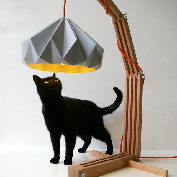 wooden lamp structure with paper lampshade