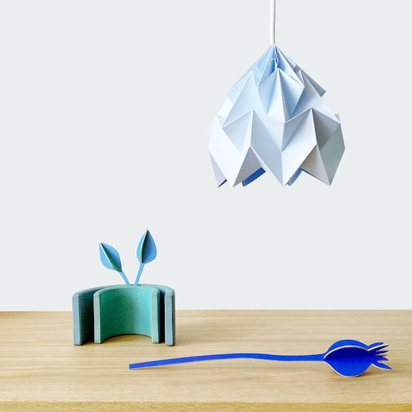 origami paper lampshade Moth blue, pendant lamp, paper lamp, geometric light