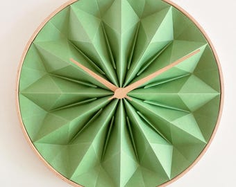 Paper origami clock with wooden frame, first anniversary gift, modern unique gift for paper anniversary