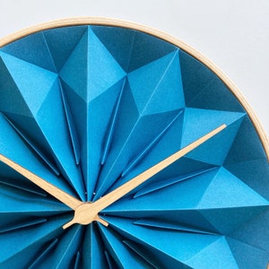 Paper anniversary origami clock with wooden frame, first anniversary gift, modern unique gift for paper anniversary, frozen blue image 2