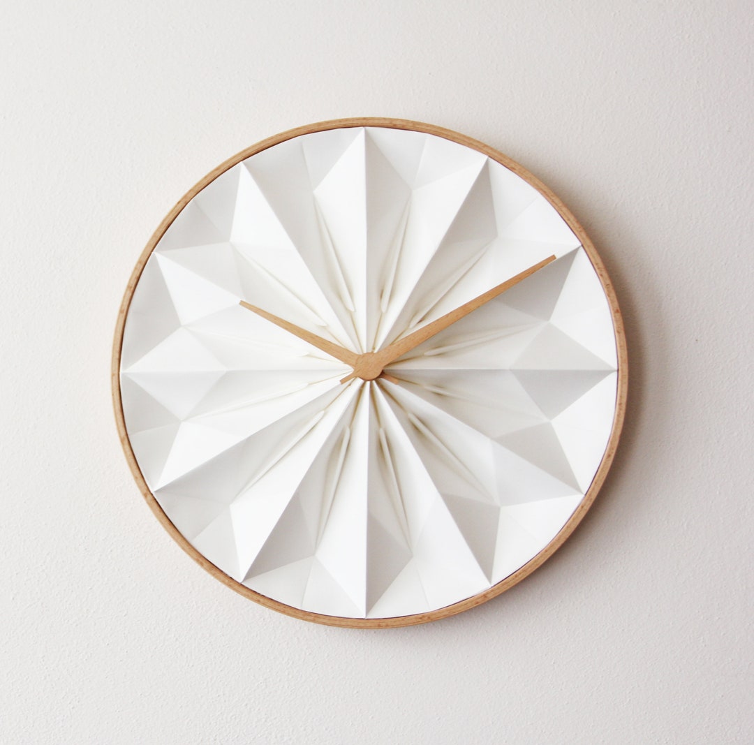 Origami Wall Clock White, First Anniversary Gift, Unique Paper Clock With Wooden Frame Etsy