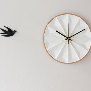 Origami wall clock white, first anniversary gift, unique paper clock with wooden frame image 5