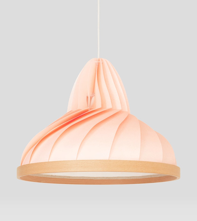 NEW: paper and wood lamp Wave pastel pink image 1