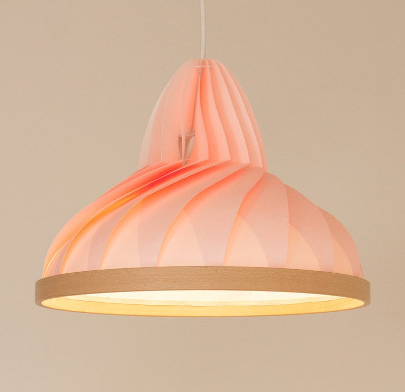 NEW: paper and wood lamp Wave pastel pink image 3