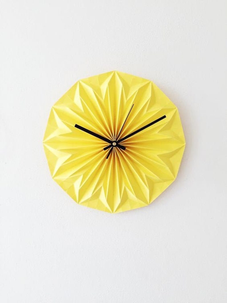 Paper origami clock wall clock yellow handmade clock Etsy