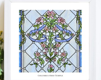Columbus Ohio Temple Stained Glass Art Print – LDS Christian Wall Art (Digital Download)