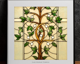 Laie Hawaii Temple Tree of Life Stained Glass Art Print – LDS Christian Wall Art (Digital Download)