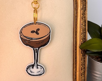 Espresso Martini Bag Charm | Cocktail Hour Series | Artist Designed Accessory | Purse Decor, Night Out Bar Aesthetic, Gift for Coffee Lovers