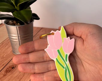 Tulip Bouquet Bag Charm | Blossom and Blooms Series | Artist Designed Accessory | Spring Floral Gift, Flower Lovers Present for Her